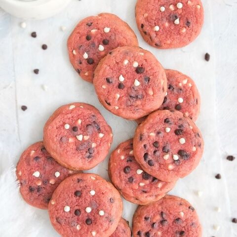 Pink Velvet Chocolate Chip Cookies